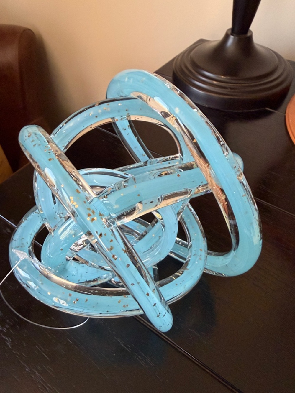 Decorative Blown Glass Orb Sculpture - Blue with Silver Flecks-NEW - Picture 3 of 4